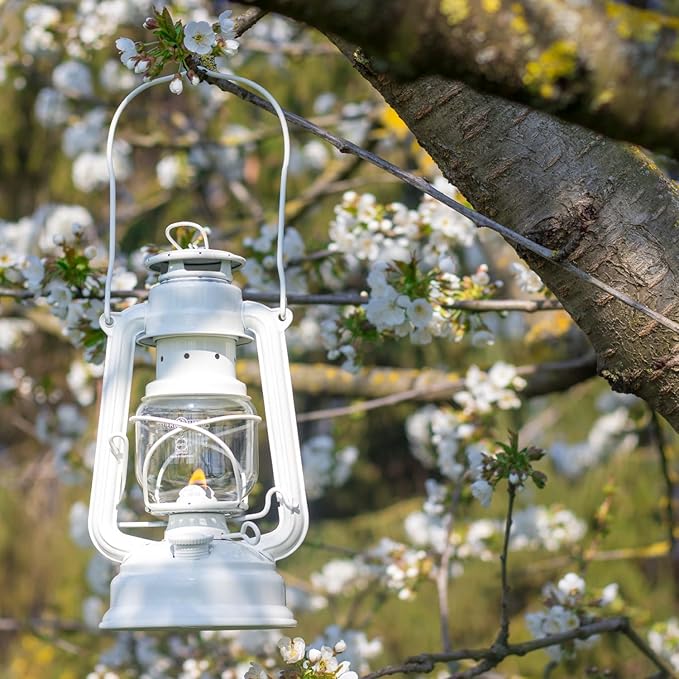 Feuerhand Outdoor Kerosene Fuel Lantern, German Made Weather Resistant Baby Special 276 Galvanized Hurricane Lamp for Camping or Patio, 10 Inches, White