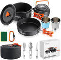 HOMGEN Portable Camping Cookware Set-Lightweight Aluminum Camp Pots and Pans Kit-Comes with Non-Stick Pots/A Frying Pan etc-Complete Camping Mess Kit for Camping/Hiking/Fishing & Other Outdoor Trip