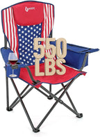 ARROWHEAD OUTDOOR Portable Deluxe Folding Camp Quad Chair w/Headrest, Glass & Cup Holders, Armest 6-can Cooler, Heavy Duty Carry Bag, 550 lbs Weight Capacity