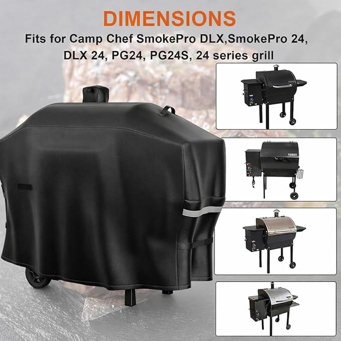 Grill Cover for Camp Chef 24 Pellet Grills, SmokePro DLX, Woodwind 24, DLX 24, SmokePro 24, PG24MZG, PG24SG, PG24, PG24LS, PG24S, PG24SE, Waterproof 600D Anti-Fade Full Length Smoker Cover