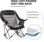 Oversized Rocking Camping Chair for Adults - 400lbs Capacity Padded Camp Chair with Cup Holder, Portable Foldable Outdoor Rocker Chair for Camping, Backyard, Patio (Black & Gray)