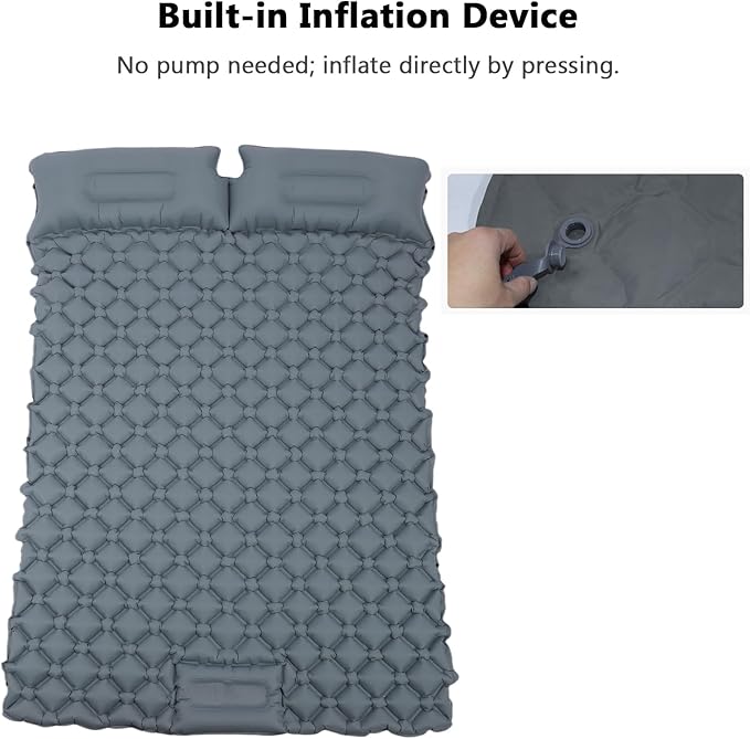 Sleeping Pad, 2 Person Self Inflating Camping Mat, TPU Camping Mattress with Snap Buttons for Couples (Grey)