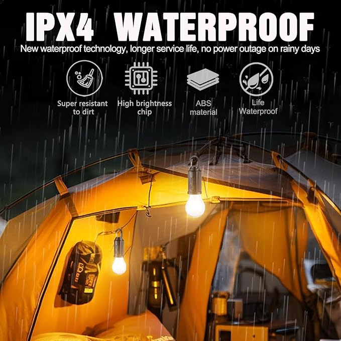 Solar Tent Lamp Portable LED Tent Lights, Hook Hurricane Emergency LED Camping Light Bulb, USB Rechargeable Lantern Bulb for Camping Hiking Backpacking Fishing Outage (2)