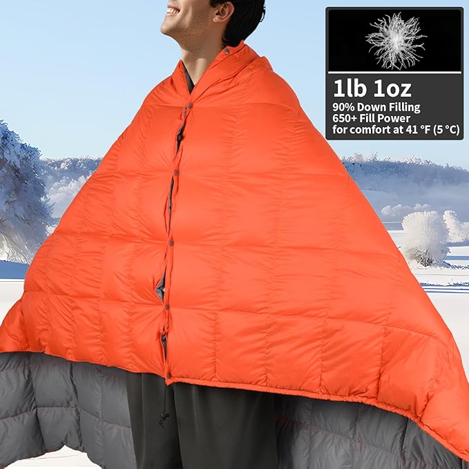 Down Camping Blanket - Lightweight, Packable, Warm & Puffy Outdoor Travel Quilt for Sleep, Hiking, Backpacking, Stadium, Festivals, Water-Resistant Sleeping Bag 55"x79"