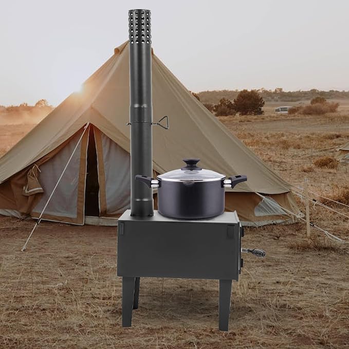 KUAFU Wood Burning Stove Tent Camping Stove for Outdoor Cooking Fishing Hiking Travel Portable Heater with Storable Chimney Pipes Mini Wood Stove