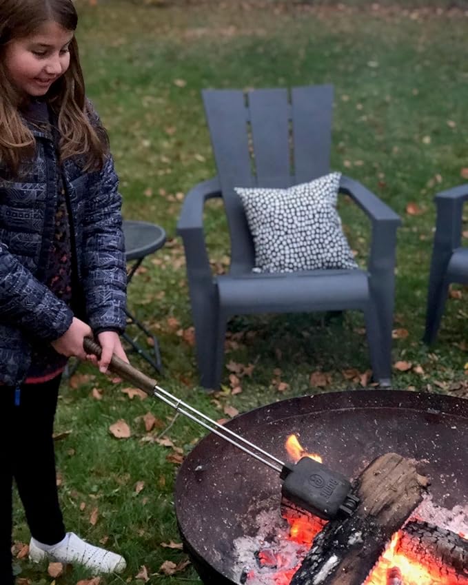 ROME Square Cast Iron Pie Iron Sandwich Cooker For Campfire Fire Pit and BBQ Use, Original Iconic Design, 28" Long With Steel Rods and Wood Handles #1705