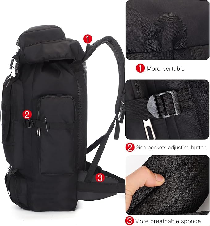 100L Hiking Backpack Men Large Waterproof Camping Backpack Lightweight Packable Backpacking Backpack Daypack Military Rucksack for Men Travel Climbing Outdoor Sports