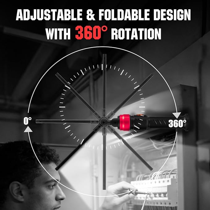 Magnetic Work Light,1200LM Magnetic LED Work Light Rechargeable Foldable Light Bar,360°Rotation 5 Modes, Portable Power Bank for Auto Repair,Grill,Camping and Outdoor(Red)
