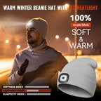 Unisex Beanie Hat with Light, Rechargeable Headlamps Cap, Gifts for Men, Hiking, Camping headlamps, Cool Gadget Birthday Gifts for Men, Women, Dad, Father, Boyfriend, Grey