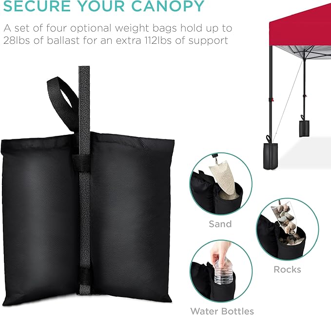 Best Choice Products 12x12ft Pop Up Canopy Tent, Outdoor Shade, 1 Person 1 Minute Set Up, Carry Case, 4 Weight Bags - Red