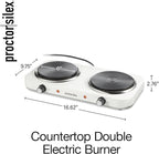 Proctor Silex Portable Electric Stove, Cast Iron Double Burner Cooktop, Compact, Adjustable Temperature Hot Plate, 1700 Watts, White (34117)