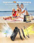 Solar Camping Fan 20000mAh, Solar Powered Fan with LED Lantern, Upgrade 9W Rechargeable Battery Operated Fans for Outside, 4 Speeds, 8H Timer and Quiet Battery Powered Solar Tent Fans for Outdoor