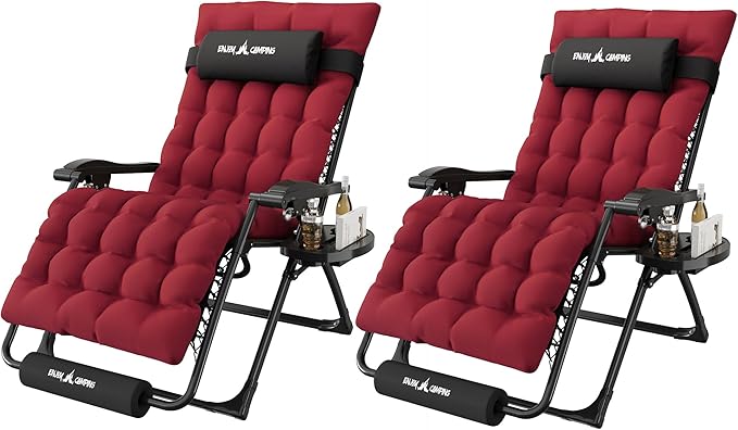 Amopatio Oversized Zero Gravity Chair, 29''W Reclining Camping Lounge Chair Upgraded Lock and Footrest, Cup Holder, Removable Cushion & Headrest Folding Patio Recliner