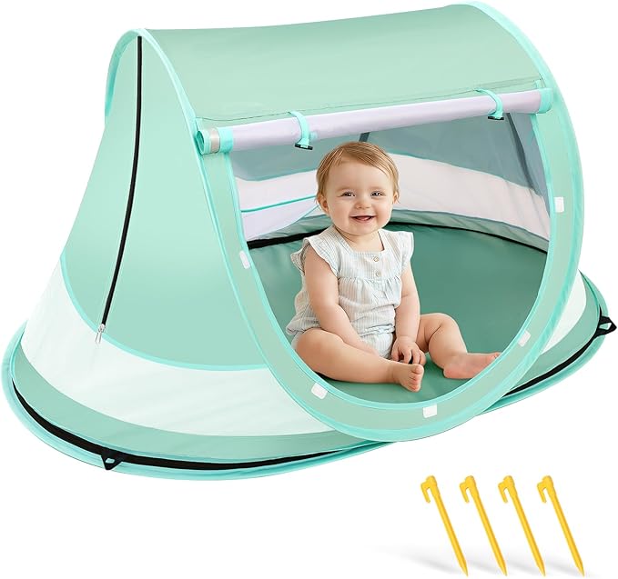 Baby Beach Tent, Pop Up Beach Tent Sun Shade for Beach, UPF 50+ UV Protection Sun Shelters for Infants with Carry Bag for Outdoor Travel, Camping(Green)