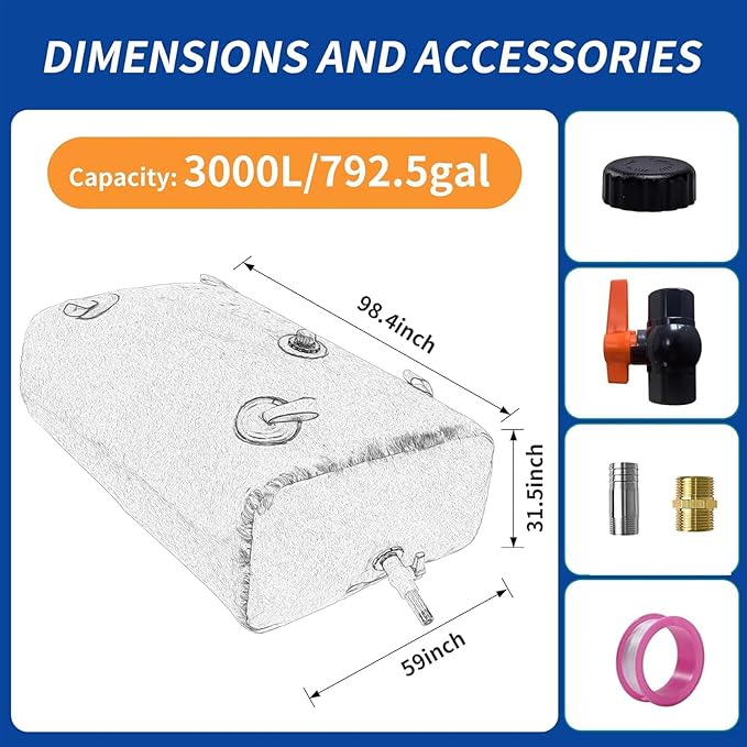 3000 L/792.5 gal Water Bladder Storage Containers, Foldable Portable Water Tank Large Capacity Soft Water Bag, Drought Resistance, Fire Prevention, Emergency Water