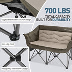 Oversized Double Camping Chair for Adults - Heavy Duty Folding Loveseat Support 700 lbs, Extra Wide 2 Person Camping Couch with Thick Padding, Cup Holders & Storage Bag, Green