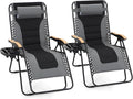 MAISON ARTS Oversized XXL Padded Zero Gravity Chair Set of 2, 30" Wide Seat Foldable Patio Recliner, Anti Gravity Outdoor Lawn Chair with Cup Holder & Pillow, Supports 400lbs, Grey