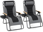 MAISON ARTS Oversized XXL Padded Zero Gravity Chair Set of 2, 30" Wide Seat Foldable Patio Recliner, Anti Gravity Outdoor Lawn Chair with Cup Holder & Pillow, Supports 400lbs, Grey