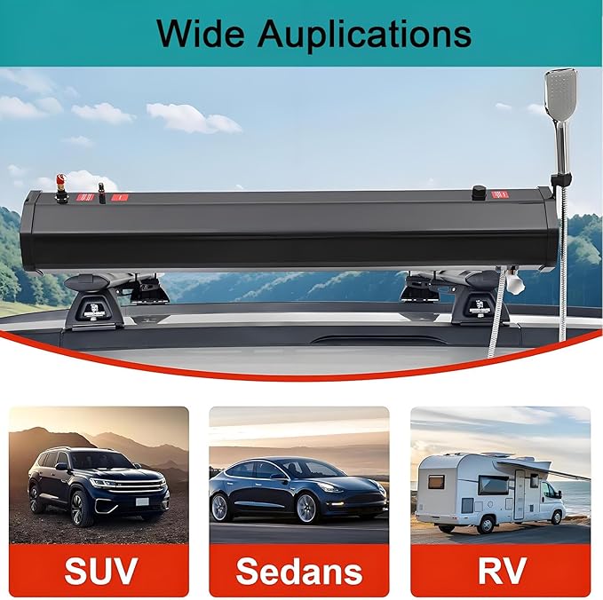 Multi-Function Solar Shower Tank Outdoor - Roof Rack/Vehicle Mountable Portable Water Reservoir for Camping, Overland Expeditions, Car Washing & Outdoor Activities 18L
