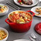 vancasso Enameled Cast Iron Dutch Oven with Lid, 3.5 QT Small Round Enamel Dutch Oven Pot for Bread Baking, Non Stick Enamel Coating, Red