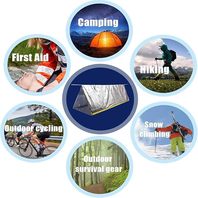 2 Person Mylar Emergency Shelter Tube Tent + Paracord • All-Weather Protection for Camping, Hiking, & Survival Kits Sliver