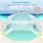 Wolfwise Instant Beach Tent Sun Shelter with Zippered Extendable Porch for Privacy, Portable Beach Tents with Carrying Bag, Easy Setup Pop up Beach Shade for 6-7 Person, 110 x57x57 in, Mint Green