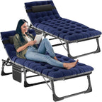 LILYPELLE Folding Outside Chaise Lounge Chair with Mattress, 5 Position Adjustable Patio Reclining Chairs Perfect for Outside, Sunbathing, Camping, Pool, Beach, Cozy Blue