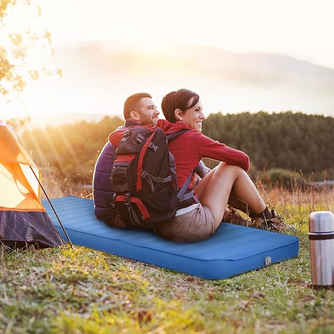 BestComfort Sleeping Pad for Camping with 2-in-1 Air Pump Sack Carry Bag, 4inch Inflatable Camping Mattress for Backpacking Hiking Car Traveling, Waterproof Ultralight Camping Sleeping Mat, Blue