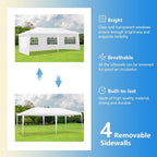 Tangkula 10x20 Ft Canopy Tent, Heavy Duty Party Tent with 4 Removable Sidewalls, Wind Ropes, Ground Stakes, Outdoor White Wedding Tents for Parties, Events, Backyard