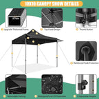 COBIZI 10x10 Pop Up Canopy Tent with Awning,Heavy Duty Canopy UPF 50+ All Season Wind Waterproof Commercial Outdoor Street Vendors Party Tents for Parties Canopy with Carry Bag(10 x 10 ft Black)