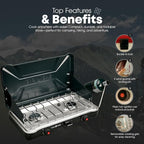 GasOne PS-2500MBA Portable Camping Stove – Double Propane Stove with Auto Twist Turn Ignition – 22,000 BTU Camping Cooktop with 2 Burners and Wind Guard – Ideal for Tailgating, Fishing, Travel