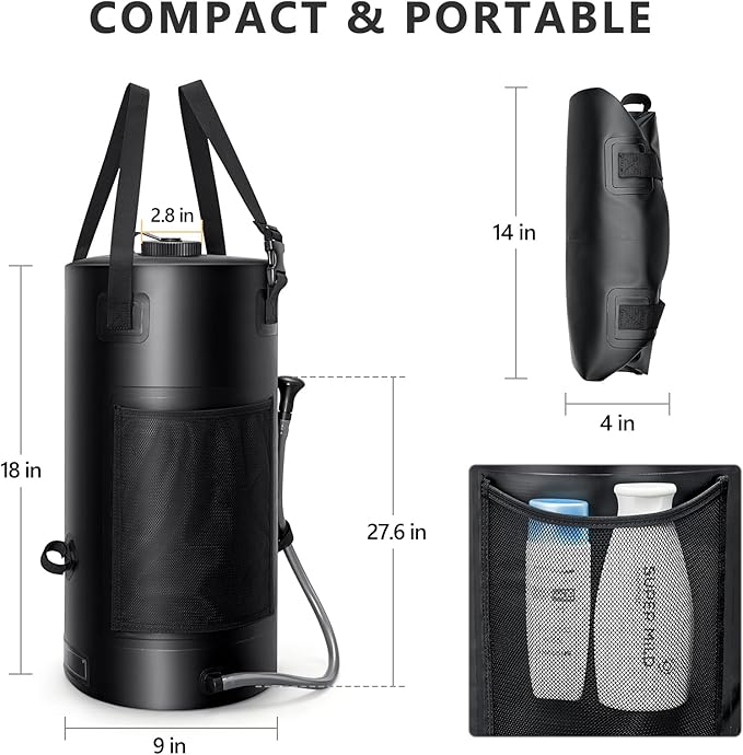 5 Gal/3 Gal Solar Shower Bag, Solar Heating Camping Shower Bag, On-Off Switchable Shower Head, Portable Shower with Thick Tarpaulin for Camping, Surfing, Outdoor Traveling, No Tear & Leak