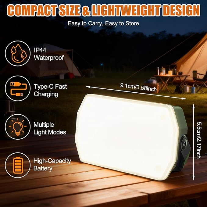 Camping Light,Rechargeable Portable LED Magnetic Spotlight Waterproof Magnetic Work Light,Cordless Battery Powered Flood Lights for Hiking,Fishing,Tent,Outdoor,Job Site,Car Repair,Garage (1pcs)