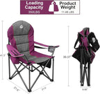 Northroad Oversized Portable Camping Chair, Full Padded Outdoor Folding Chair Support 350 LBS, Heavy Duty Lawn Chair with Cup Holder, Cooler Bag, Lumbar Support, Head Pocket for Adult (Purple)