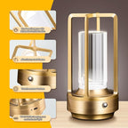 Rechargeable Table Lamp Cordless, 3 Color | Crystal | Stepless Dimming, for Bedroom, Cafe, Camping, Bar, Dining Table, Restaurant, Gold (2 Pack)