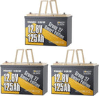 Power Queen Lithium Battery 12V 125Ah, Bluetooth Group 27 LiFePO4 Battery with Low-Temp Protection, 1600Wh Energy Max. 15000 Cycles for RV, Solar System, Trolling Motor