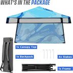 EAGLE PEAK 8x8 Pop Up Canopy Tent with Sidewall, Compact, Portable Slant Leg Instant Sun Shelter for Beach, Sports, & Camping, 8x8 Base 6x6 Top, Blue Abstract