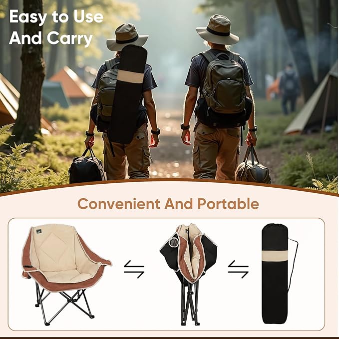 Northroad Folding Camping Chair,Oversized Portable Camping Chair w/Cup Holder,Heavy Duty Padded Lawn Chair for Outdoor, Tailgates, Beach, and Sports, Moca