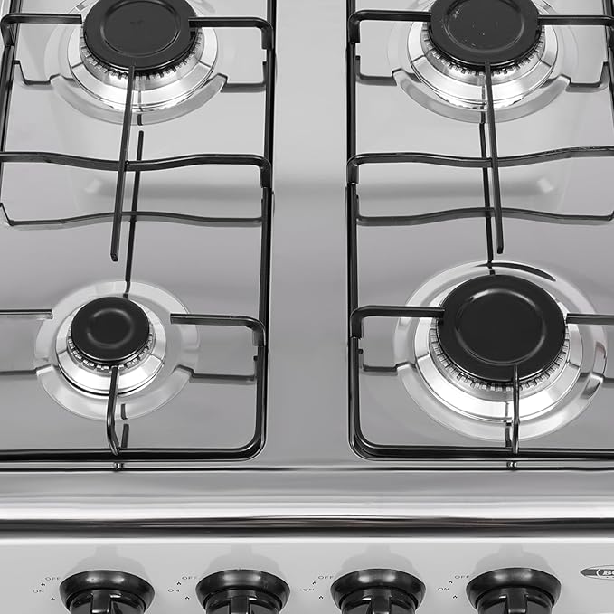 Gas Stove 4 Burner, Portable Natural Gas Stove Outdoor Camping BBQ Stove Gas Cooker with 2 Tier Storage Rack, for RV, Apartment, Outdoor Cooking (White, 4-Burner)