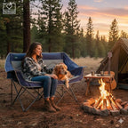 Northroad Folding Loveseat Camping Chair Portable Double Duo Full Padded Garden Chair for 2 Person Sofa w/ 2 Cup Holder,Wine Glass Holder,Mesh Storage,Support 500lbs for Picnic Beach Travel(Blue)