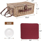 Wicker Picnic Basket for 4 with Waterproof Picnic Blanket and Insulated Cooler, Willow Hamper for Camping, Outdoors, Photoshoot, or a Birthday, Valentine’s Day, Wedding Gift