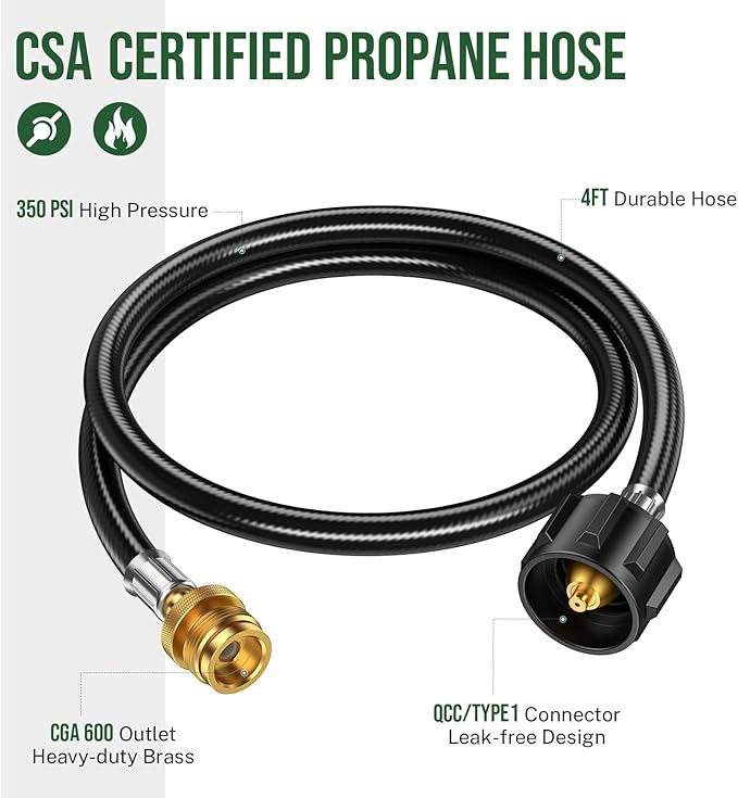 4 Feet Propane Hose Adapter 1lb to 20lb，Propane Adapter 20lb to 1lb Converter, Propane Tank Adapter Hose 20 lb to 1 lb for Buddy Heater/Weber Q Grill/Coleman Stove/Blackstone Griddle