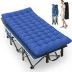 Suteck 32In XXL Folding Camping Cot, 900LBS Heavy Duty Sleeping Cot with Pillow Mattress, 1200D Double-Layer Oxford Portable Cot for Adults with Carry Bag for Home Office Nap Beach Travel