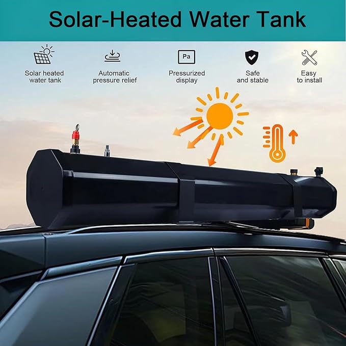 Multi-Function Solar Shower Tank Outdoor - Roof Rack/Vehicle Mountable Portable Water Reservoir for Camping, Overland Expeditions, Car Washing & Outdoor Activities 30L