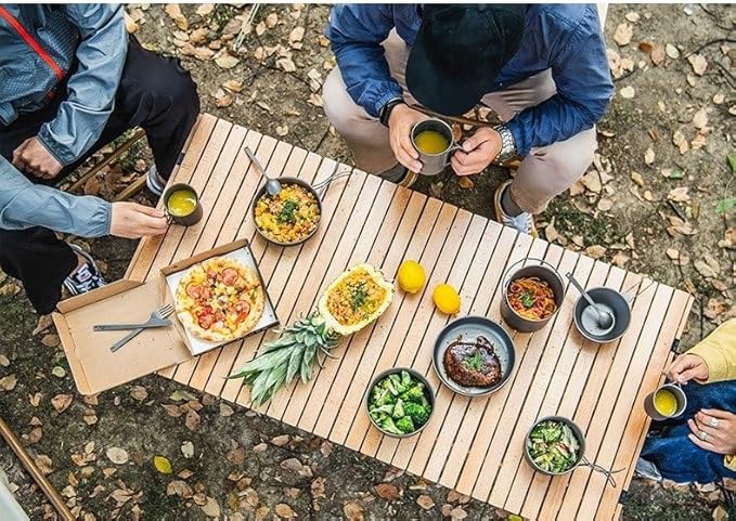 1SET Outdoor Pure Titanium Frying Pan Foldable Fork Set Camping Portable Pot and Tableware(Small)