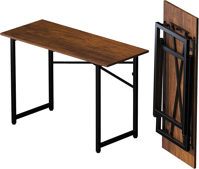 47 inch Folding Desk No Assembly Required, Writing Gaming Computer Camping Table, Home Office Desk, Mahogany