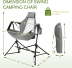 Hammock Folding Camping Chair - Outdoor Portable Swing Camp Chairs with Stand Adults Rocking Swinging Chair for Beach Lawn Patio (Grey)