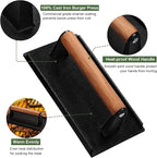 Burger Press, 7" Round & 8.2"X4.3" Rectangle Heavy-Duty Cast Iron Smash Bacon Press Meat Steak With Wood Handle for Griddle, Sandwich, Nonstick Pan