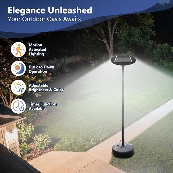 Solar Street Lights Outdoor with Pole, Waterproof Motion Sensor Solar Lamp Posts with Remote Control at 360° omnidirectional for Yard, Camping, Garden, Outside (106.3" Pole with 324 LED)
