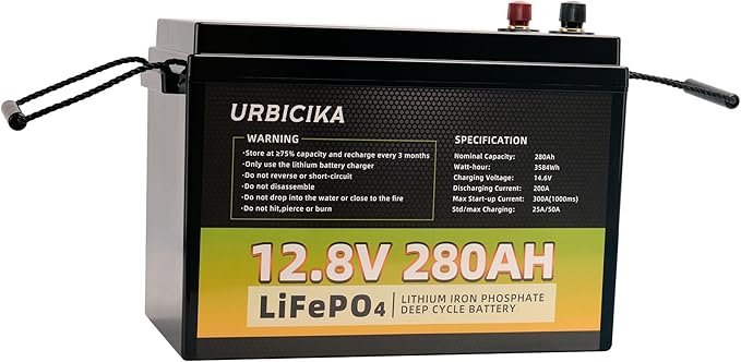 LiFePO4 Lithium Battery, 12V 280Ah, 3584Wh, Built-in 200A BMS, 6000+ Deep Cycles, for RV, Camping, Boats, Trolling Motor, Solar Home System